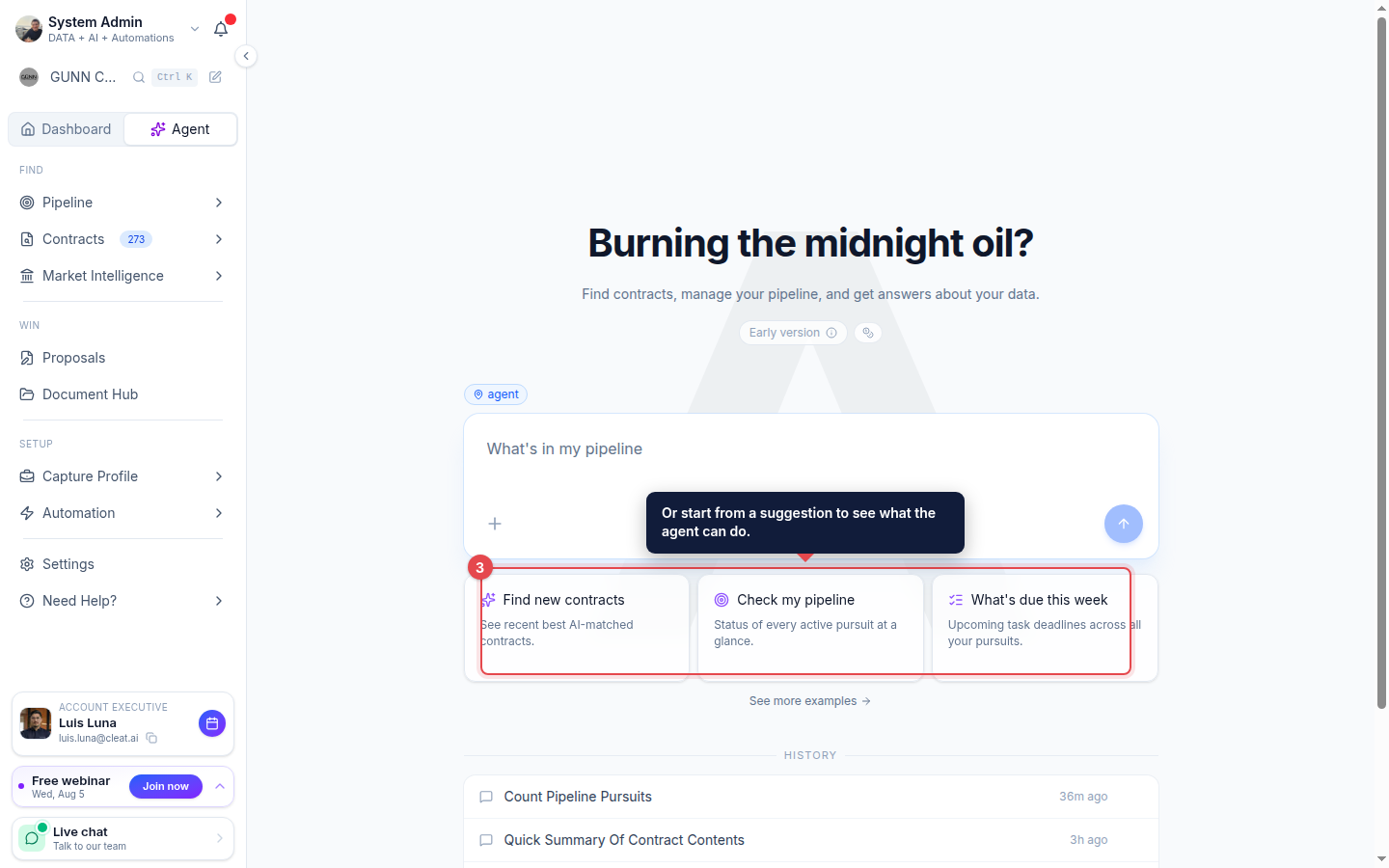 The suggested agent tasks highlighted below the composer
