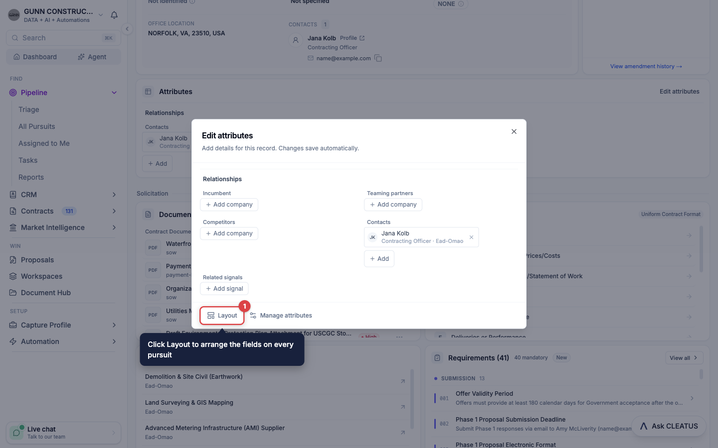The Layout button highlighted at the bottom of the Edit attributes dialog