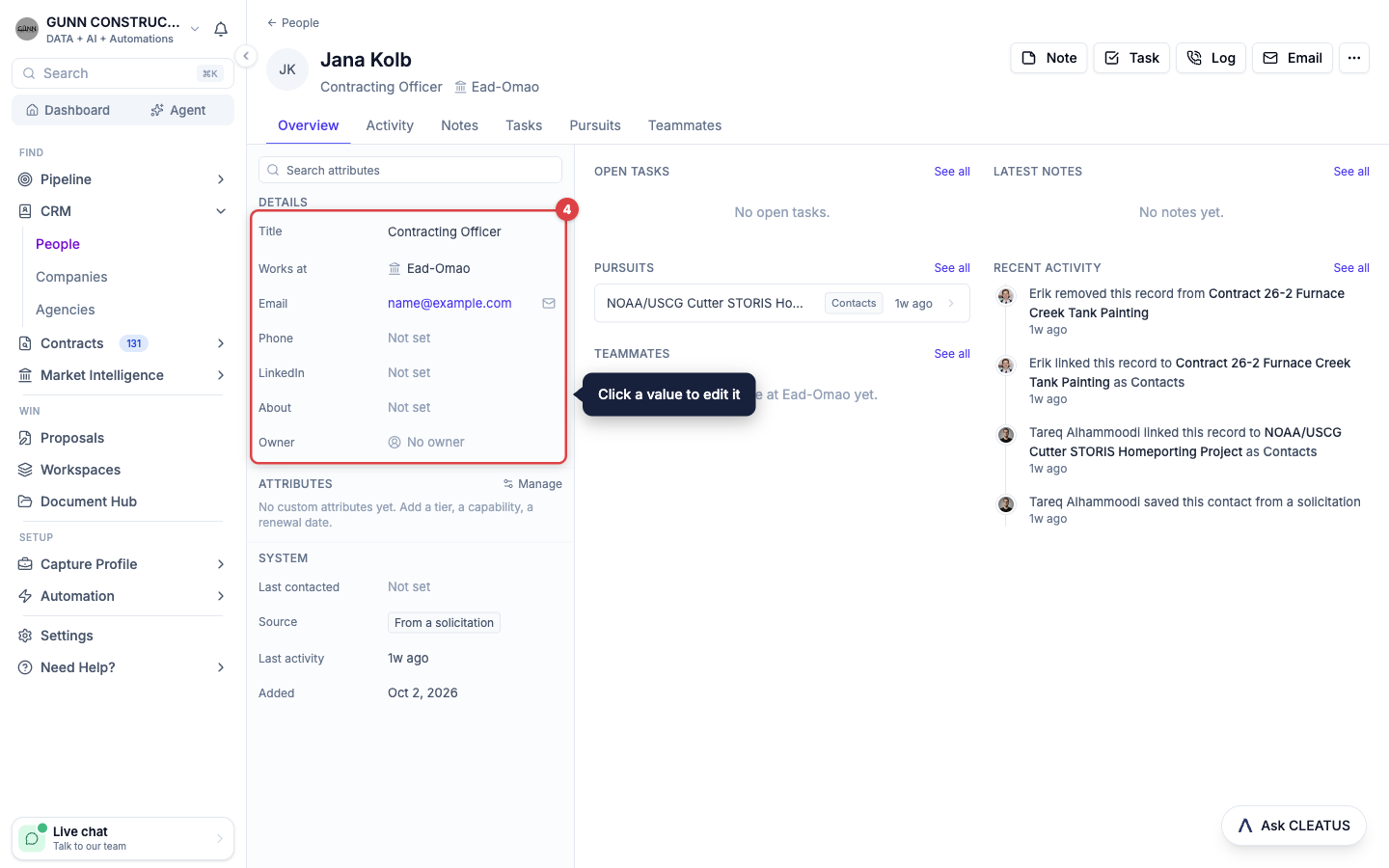 The details of a person record highlighted on the left side of the record page