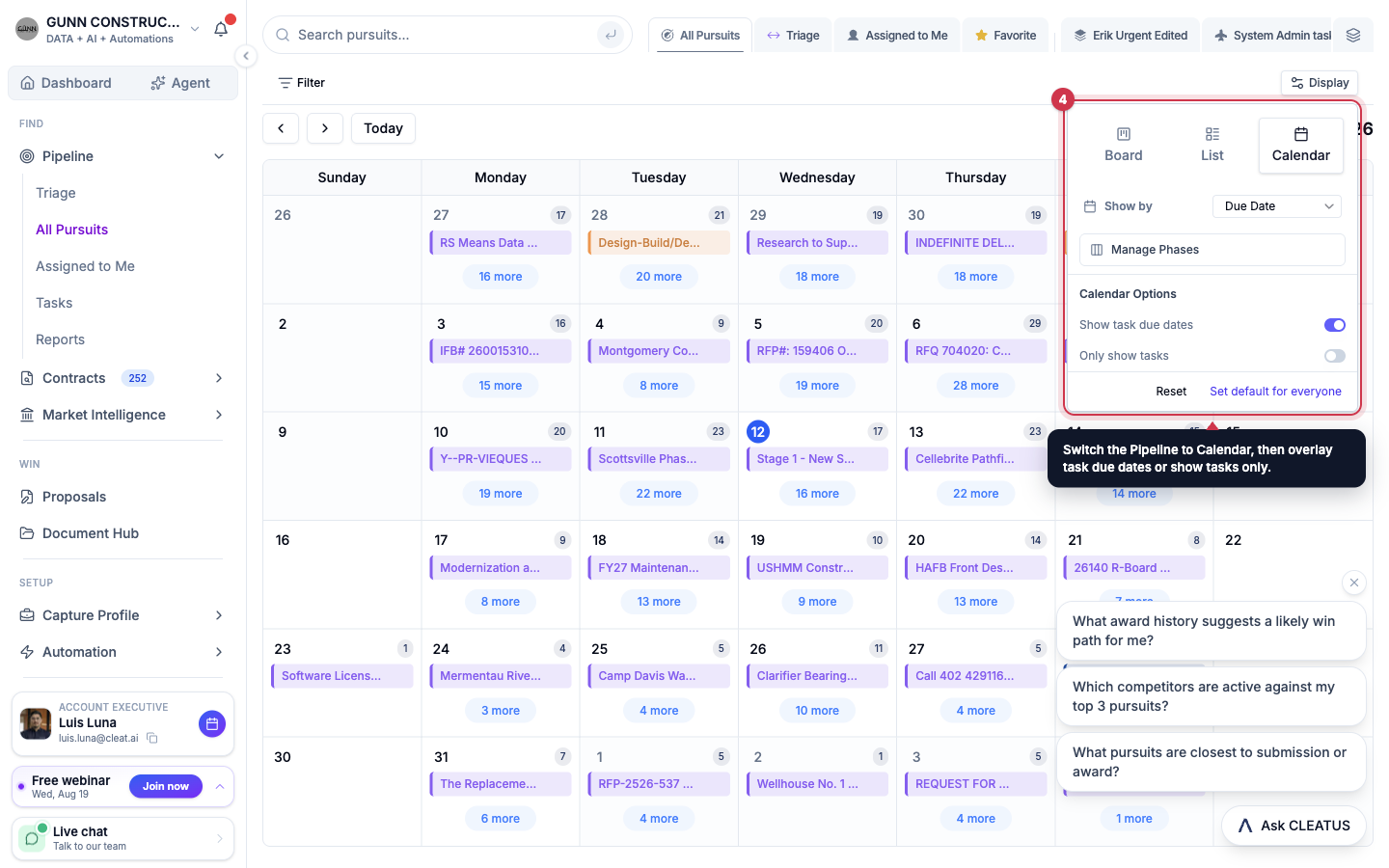 The calendar view options highlighted in the Display dropdown