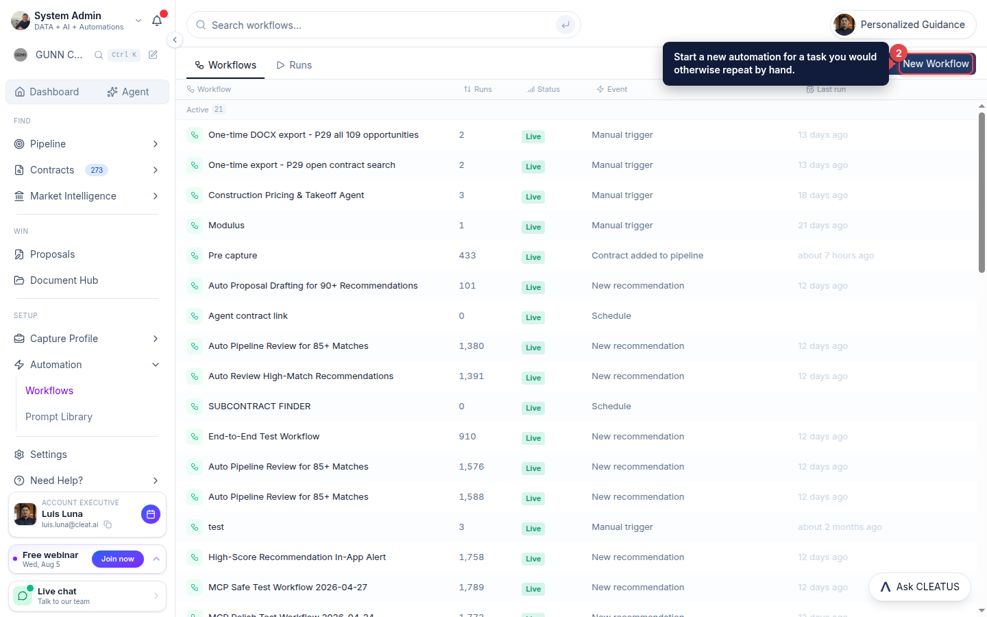The New Workflow button highlighted