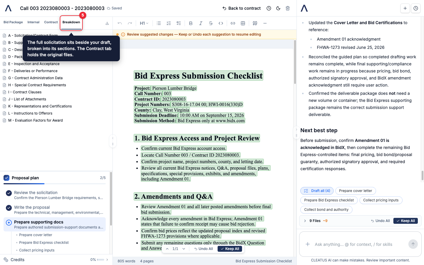 The Breakdown tab highlighted in the proposal writer